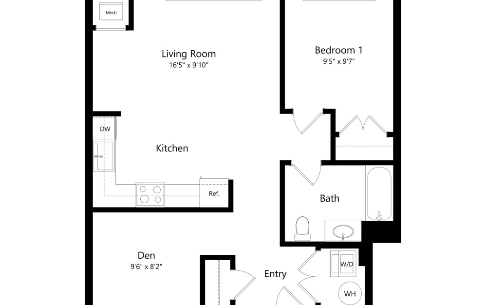 A5-D - 1 bedroom floorplan layout with 1 bathroom and 721 square feet