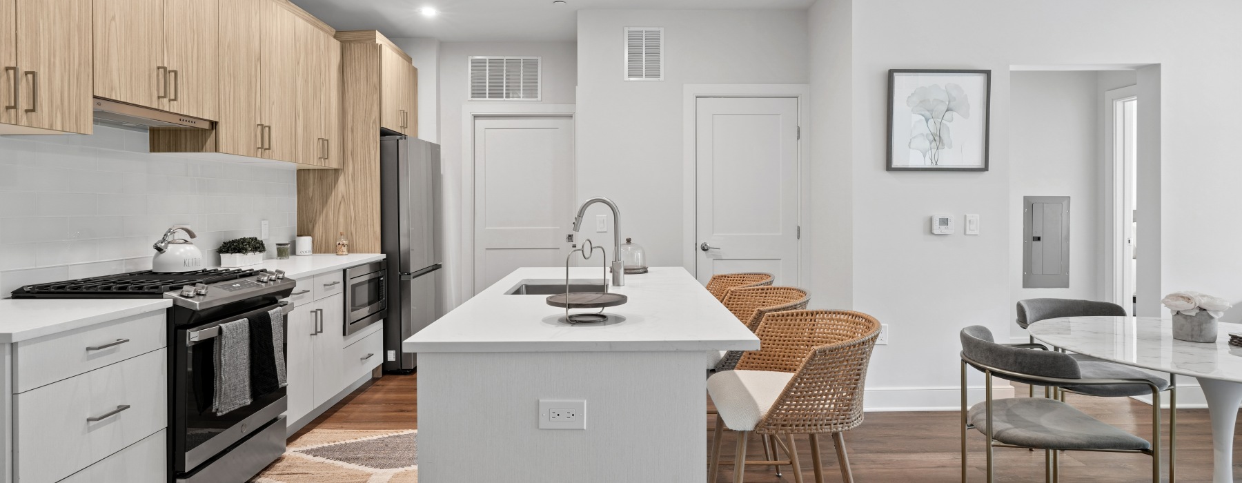 bright kitchen with island
